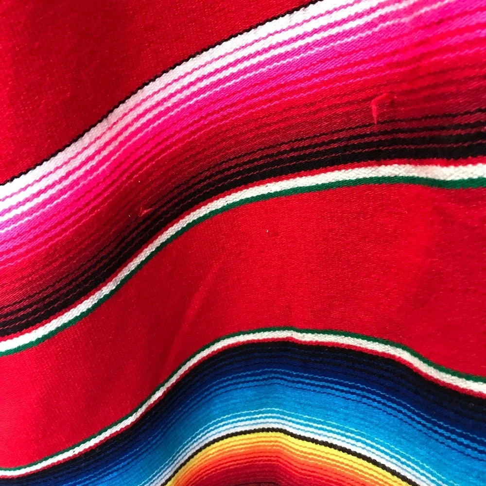 Thick Soft Mexican Falsa‎ Blanket Rainbow Striped Rustic Boho 60
